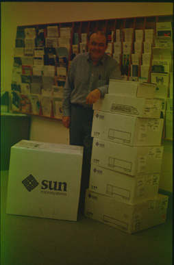 Gareth 
Shearman with VTN's equipment - 
November 1992