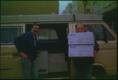 Gareth Shearman and Mike Plante loading 
the equipment (1) - November 1992