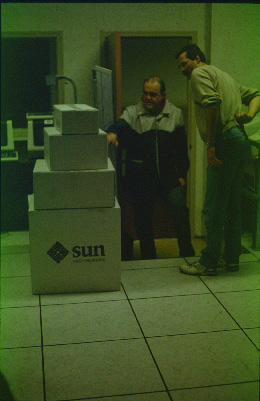 delivering the equipment to its first 
home - Camosun College's machine room
- November 1992